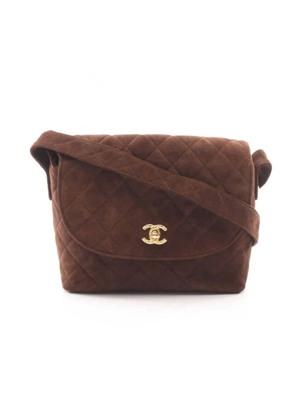 Chanel Shoulder Bag Quilted Dark Brown Suede
